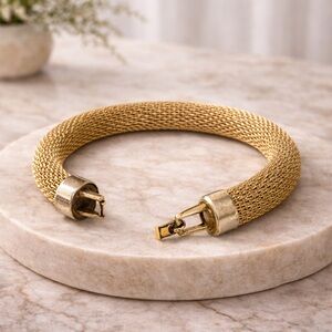 ✨Vintage Gold Filled Mesh Bracelet Chunky Tubogas Woven Statement Luxe✨
